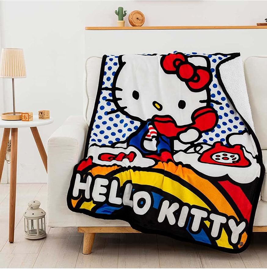 Northwest Hello Kitty Silk Touch Sherpa Throw Blanket, Plush and Warm, 40 x 50 Inches, On The Phone Design
