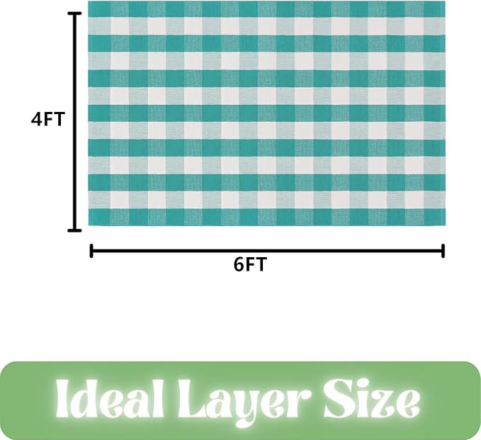 Ckorzen Green and White Plaid Rug, 4' x 6' Spring Outdoor Front Porch Door Decor Mat, Washable Cotton Woven Farmhouse Area Rug for Layered Door Mats Carpet, Entryway, Easter Décor