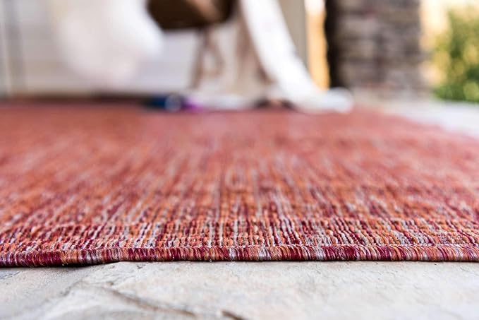 Unique Loom Collection Casual Transitional Solid Heathered Indoor/Outdoor Flatweave Area Rug (6' 1" x 9' Rectangle, Rust Red/Beige)