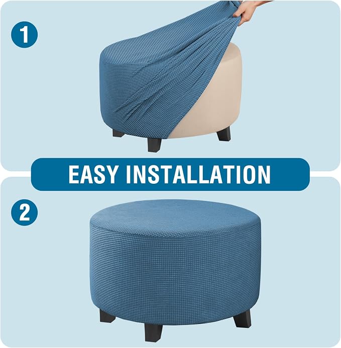 H.VERSAILTEX Ottoman Cover Stretch Ottoman Slipcover Round Ottoman Storage Cover Folding Stool Covers Furniture Protector Cover for Footrest Ottoman Fit Dia 30" - 41", Dusty Blue