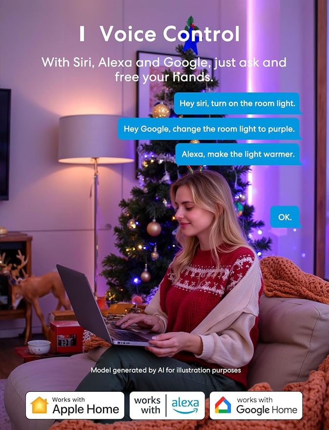 meross Smart LED Light Bulb, Smart WiFi LED Bulbs Compatible with Apple HomeKit, Siri, Alexa, Google Home & SmartThings, Dimmable E26 Multicolor 2700K-6500K RGBWW, 810 Lumens 60W Equivalent, 2 Pack | 2 Pack Smart WiFi LED Bulbs, 810 Lumens 60W Equivale...