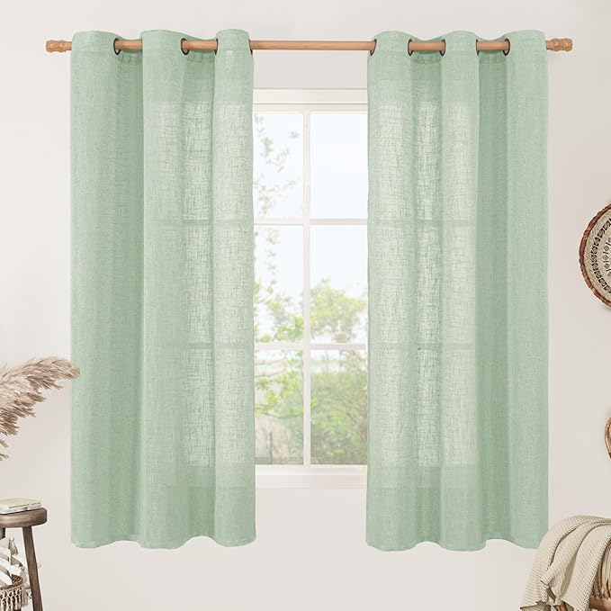 LAMIT Fresh Green Linen Sheer Curtains 63 Inch Length by LAMIT