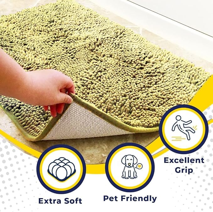 Muddy Mat® | Super Water Absorbent Door Mat Indoor, Microfiber Quick Dry Chenille Entryway Rug, Slip Resistant Front Door Mat, Indoor Mats for Entryway, Machine Washable Pet Rug, Yellow 24" x 44"