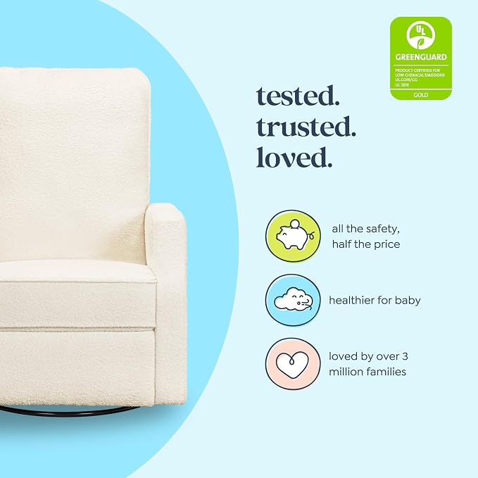 Davinci Lucas Pillowback Swivel Recliner in Cozy Cream Boucle, Greenguard Gold & CertiPUR-US Certified | GREENGUARD Gold Certified Nursery Recliner Chair w/ High Pillow-Back, Padded Arms & Bonus Lumbar Pillow - Manual, 360° Swivel