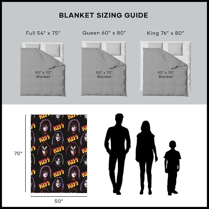 Northwest KISS Portraits Throw Blanket, Oversized Rock and Roll Silk Touch Throw 50x70, Ultra-Soft Lightweight Fleece, Rock Band Music Decor