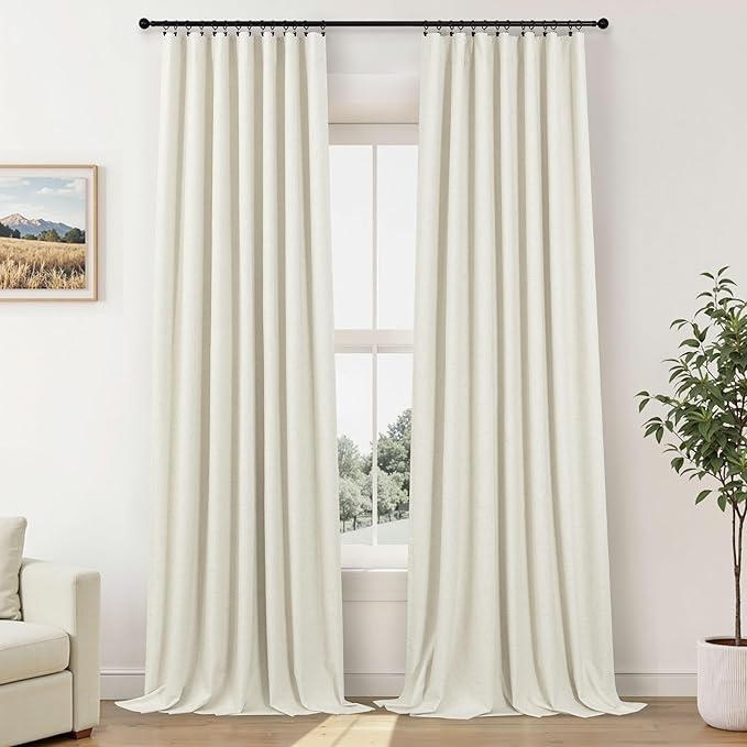 Drapes 92 Inch Length 2 Panels Set for Bedroom Linen Textured Viral Lightweight Blackout Long Curtains for Sliding Glass Door Energy Efficient Sun Blocking Sound Absorbing Country Style Back Tab Cream