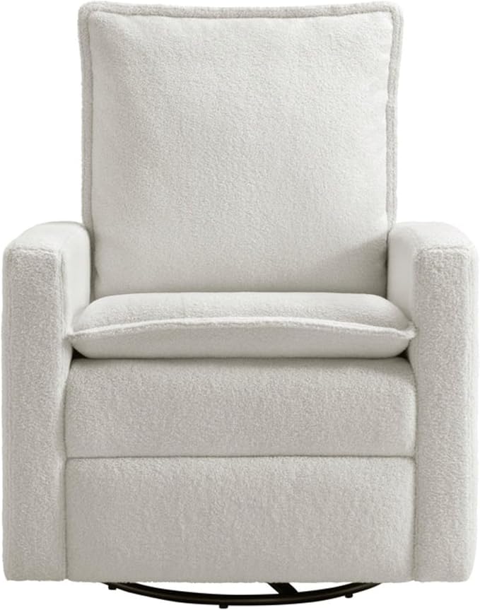 Oxford Baby Uptown Power Upholstered Glider Recliner Rocking Chair 270° Swivel for Nursery and Living Room – Boucle White, Green Guard Gold Certified