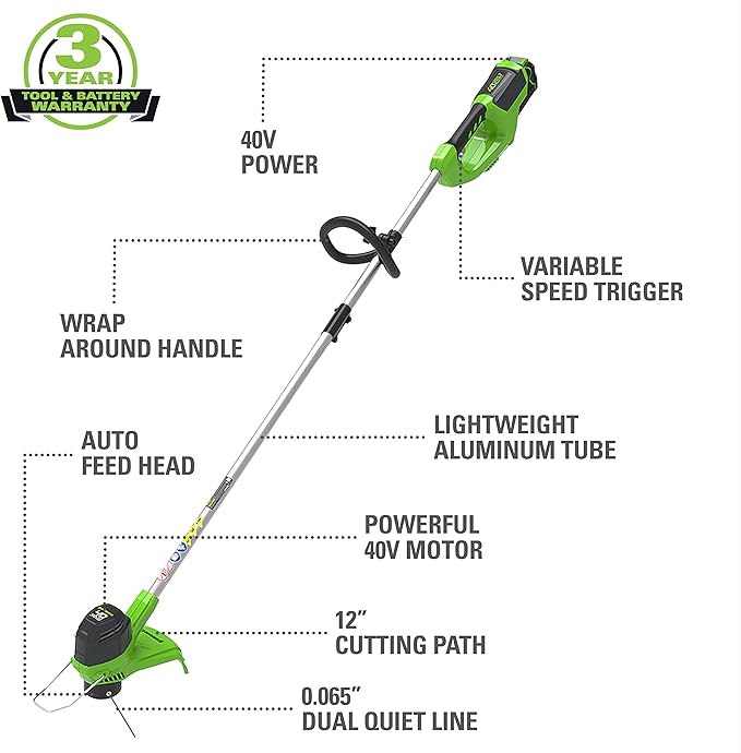 Greenworks 40V 21" Brushless Cordless Self-Propelled Electric Lawn Mower, String Trimmer, 5.0Ah Battery and Charger