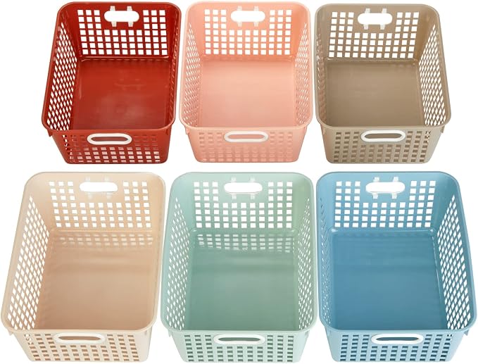 Really Good Stuff Large Plastic Storage Baskets with Handles, Boho Colors | 13.75" x 9.75" x 5", for Books & Supplies, Organize Classroom & Home