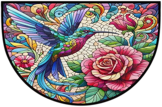 Pardick Half Round Doormat Flower Bird Colorful Semi Circle Rug Non Slip Indoor Outdoor Entrance Half Moon Rug Washable Front Floor Mat for Kitchen Bathroom Patio Fireplace Holiday Decor