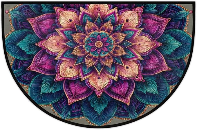 Mandala Retro Half Round Door Mat Semi Moon Rug Fireplace Carpet Area Rugs | Mandala Retro Non Slip Absorbent Half Circle Mat Carpet for Indoor Outdoor Patio Kitchen Bathroom Entryway Home Decor