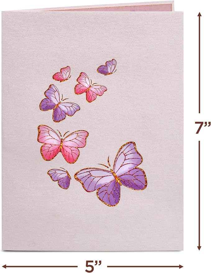 Paper Love Birthday Pop Up Cards 2 Pack - Includes 1 Birthday Butterfly and 1 Butterfly Birthday Cake, For Adults or Kids -5" x 7" Cover - Includes Envelope and Note Tag