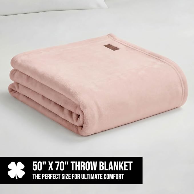 Lucky Brand Solid Plush 50"X70" Throw Blanket, Light Pink - Soft, Cozy, and Timeless Comfort