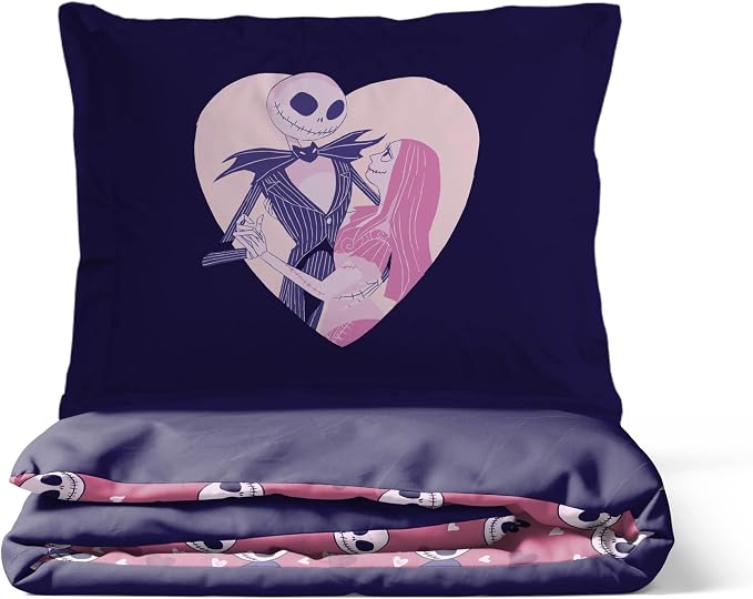 Jay Franco Duvet Cover Set – 3 Piece Comforter Cover and Sham Set, Super Soft Cozy Kids Bedding (Insert Not Included) Purple - Nightmare Before Christmas, Queen