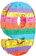 BLUE PANDA Rainbow Number 9 Pinata - 16.5 x 11.4 x 3 in, Multi-Color for 9th Birthday, Fiesta Party Supplies, Party Favors & Rainbow Birthday Decor