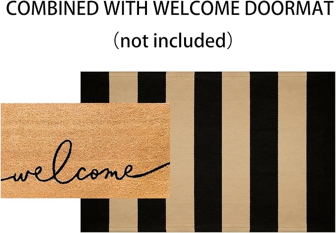Black and Tan Layered Doormat,2x3 ft Striped Small Outdoor Rug Cotton Woven Washable Farmhouse Layered Door Mats for Entryway/Porch Decor/Kitchen/Home Entrance