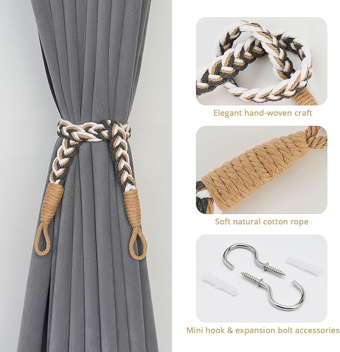 NICEEC 4 Pack Natural Cotton Rope Curtain Tiebacks Elegant Boho Style - Image 2