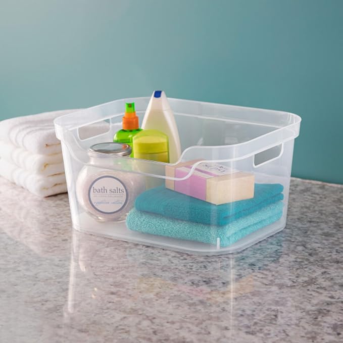 Sterilite Large Open Bin, Clear Plastic Organizing Container, 24-Pack | Open Top Storage Organizer Box with Carry-Through Handles and Banded Rim for Home Organization