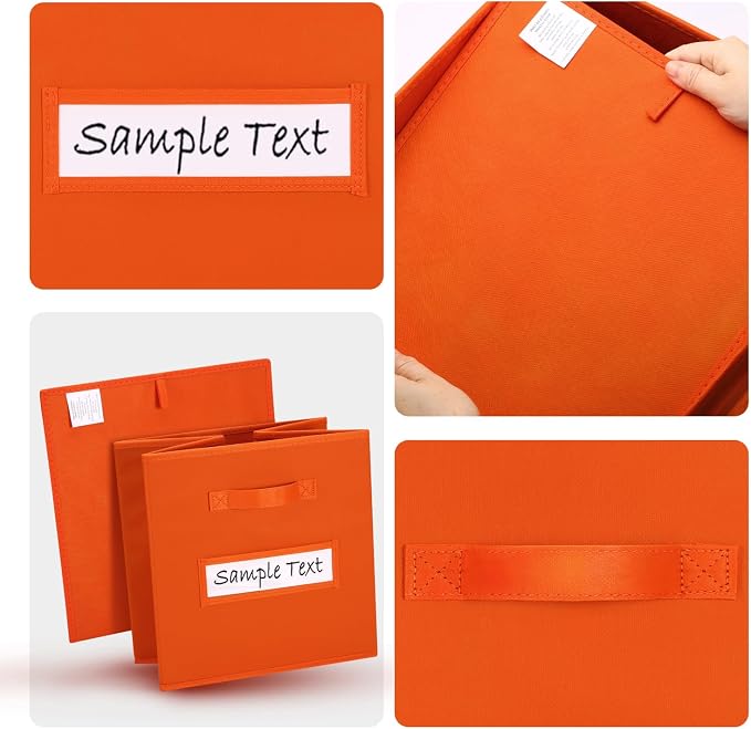 13x13 storage cube bins (Set of 10) Foldable Fabric storage cubes with 10 Labels Window Cards & a Pen,13 inch cube storage bins,Closet Organizers for Shelves,Cubby Organizer Boxes,Orange