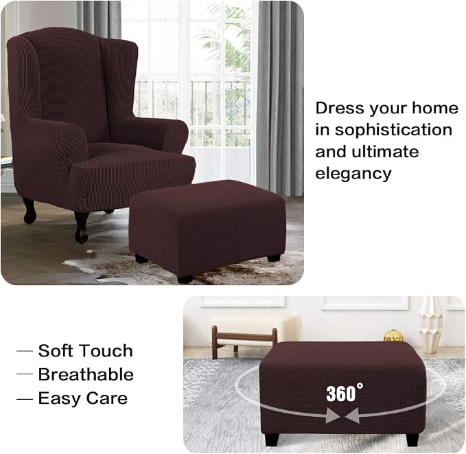 H.VERSAILTEX Ottoman Cover Slipcover Rectangle Fit Length 29'-34' Footrest Sofa Slipcovers Stool Cover Footstool Protector Covers Feature Stretch Thick Soft Jacquard Fabric Washable - Chocolate