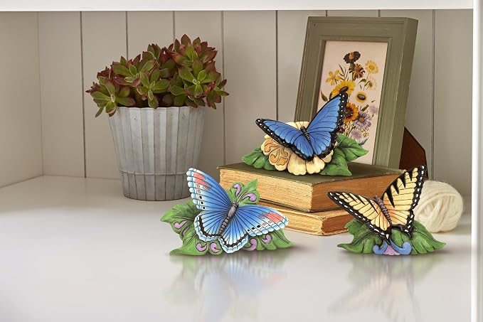 Enesco Jim Shore Heartwood Creek Mini Blue Morpho Butterfly Figurine- Stone Resin Hand Painted Crafted Collectible Decorative Animal Mini Figurines Home Decor Statue, 3 Inch