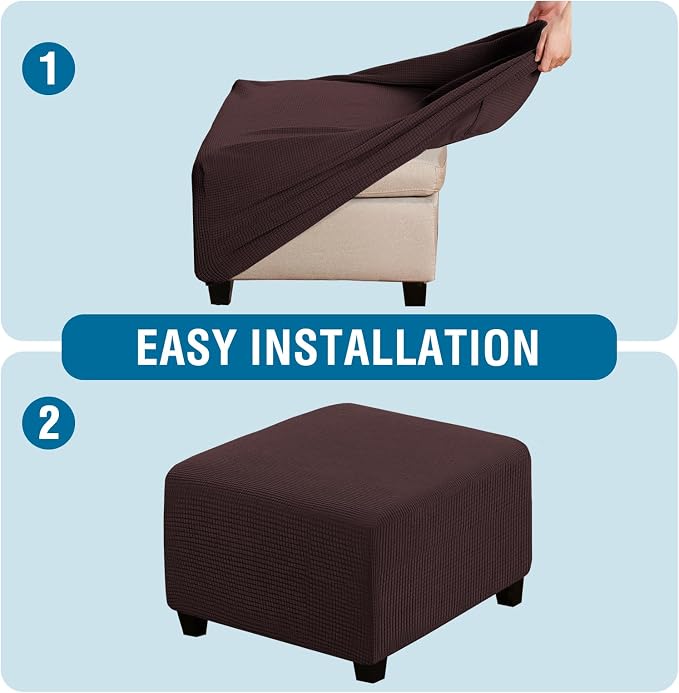 H.VERSAILTEX Square Ottoman Covers Ottoman Slipcovers Folding Storage Stool Furniture Protector Form Fit with Elastic Bottom, Stretch High Spandex Small Checks Jacquard Fabric(Large,Chocolate)