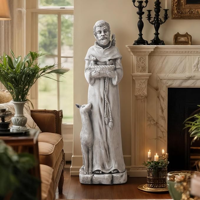 36.2" St Francis Garden Statue,Outdoor Catholic Sculpture | Large Religious Christian Figurine Decor for Prayer and Meditation,Weatherproof Durable Mgo , Patron Saint of Animals