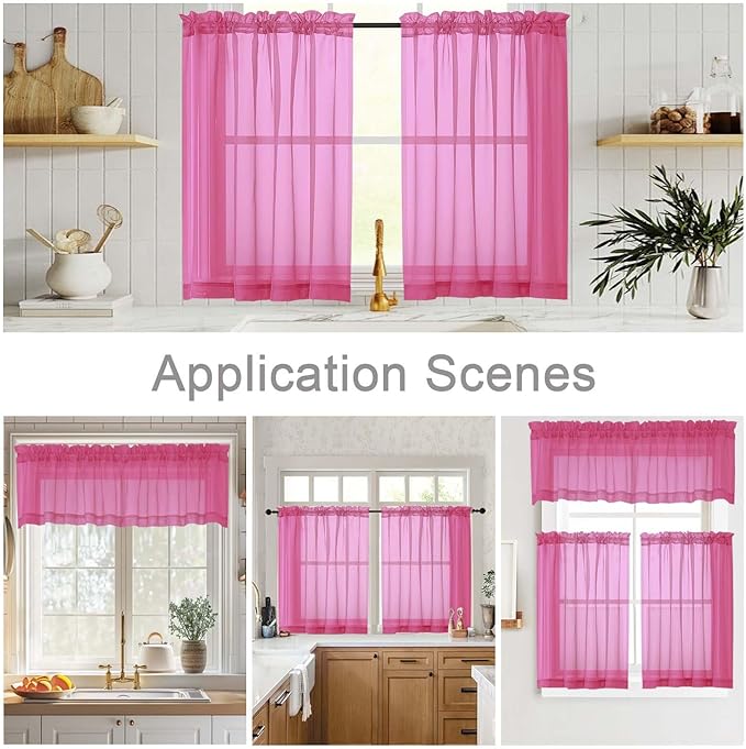 Hot Pink Valances for Windows, Hot Pink Sheer Curtains 14 Inch Length 2 Pack - Image 7