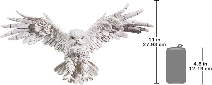 Design Toscano Mystical Snowy Owl Bird Indoor/Outdoor Wall Frieze Sculpture, Medium, 19 inches wide, 11 inches tall, Cast Stone Resin, White Finish