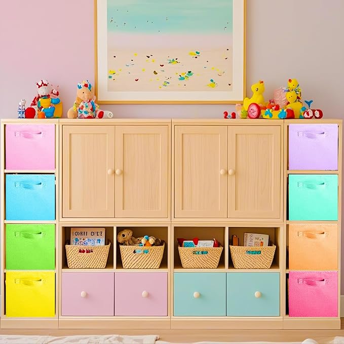 ShellKingdom Storage Bins, Foldable Fabric Storage Cubes, 8 Pack, 8 Colors | Cloth Organizer Drawer For Closet And Toys, 10.5 X 10.5 X 11 INCH, (Mix Colors)