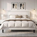 VECELO King Bed Frame with Rivet-Tufted Headboard & Footboard, Upholstered Platform Bed with Wood Slats Support, No Box Spring Needed, Noise-Free, Easy Assembly, White