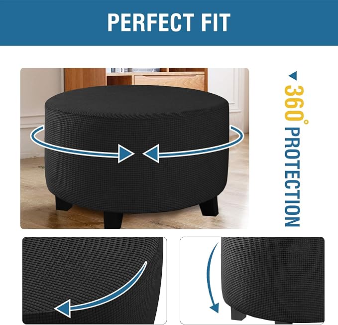 H.VERSAILTEX Ottoman Cover Stretch Ottoman Slipcover Round Ottoman Storage Cover Folding Stool Covers Furniture Protector Cover for Footrest Ottoman Fit Dia 20" - 23", Black