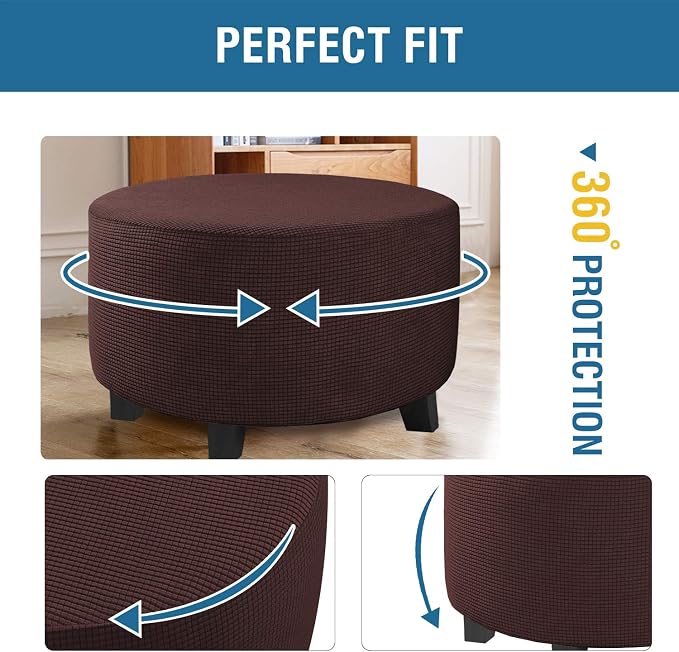 H.VERSAILTEX Ottoman Cover Stretch Ottoman Slipcover Round Ottoman Storage Cover Folding Stool Covers Furniture Protector Cover for Footrest Ottoman Fit Dia 20" - 23", Chocolate