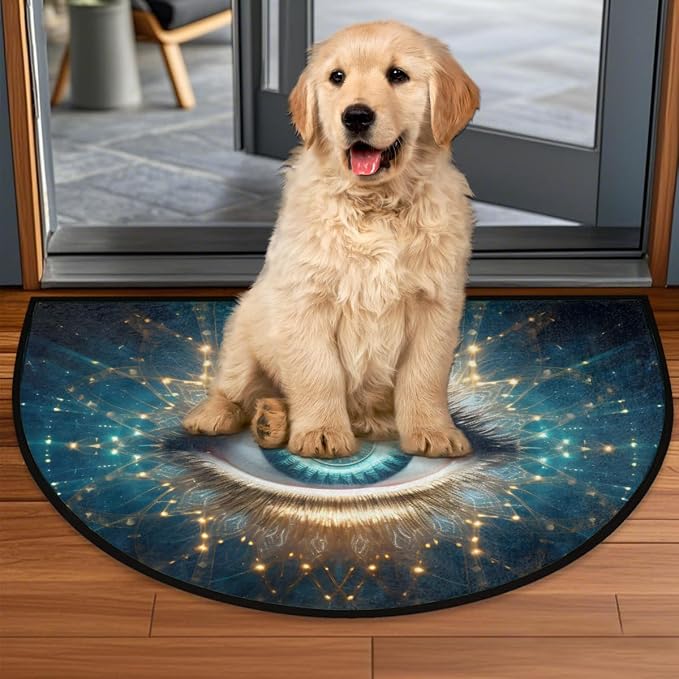 Evil Eye Half Round Door Mat Non Slip Half Circle Rugs | Abstract Art Washable Half Moon Rug Semi Circle Rugs Indoor Entrance Floor Carpet for Kithen Bedroom Fireplace Decor