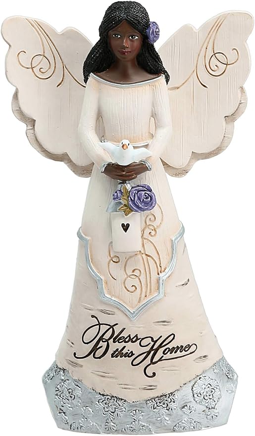 Pavilion Gift Company 82433 Bless This Home 6 Inch Ebony Angel Figurine, Cream