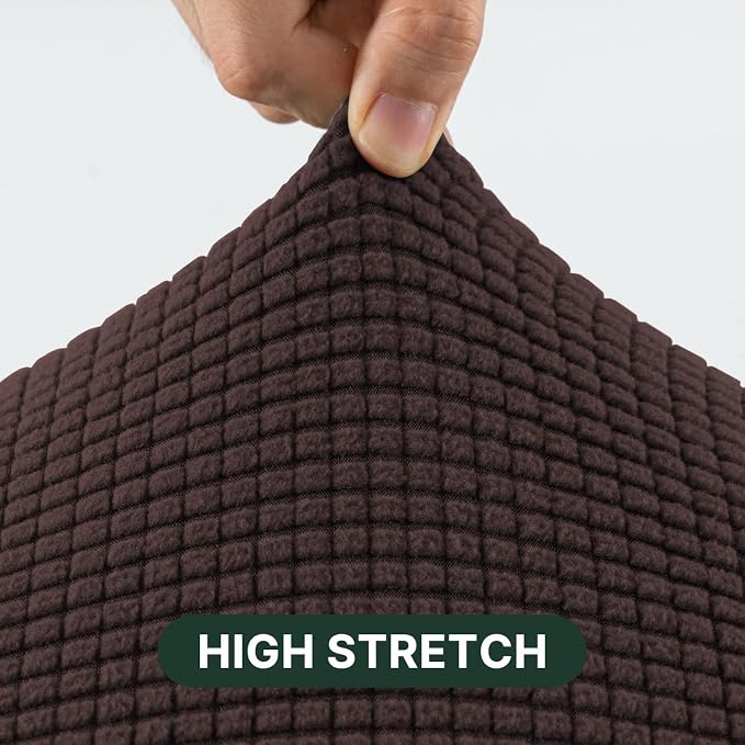 H.VERSAILTEX Stretch 3 Piece T Cushion Sofa Slipcovers Individually Sofa Cushion Covers for 3 Cushion Couch Sofa Seat Cushion Covers with Elastic Bands Featuring Thicker Jacquard Fabric, Chocolate