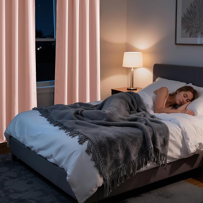 RYB HOME Bedroom Blackout Curtains 54 inches Long, 100% Blackout Thermal Insulated Noise Reducing Curtains for Living Room Nursury, 42 inches Wide by 54 inches Long, Peach Pink