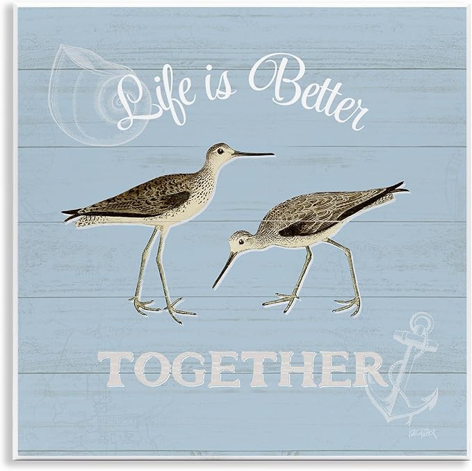 Coastal Sandpiper Love Nautical, 12 x 12 Inch Mounted Print on Wall Plaque | Stupell Industries · By Katie Pertiet · Ready to hang · Charming gift for coastal spaces · Made in USA