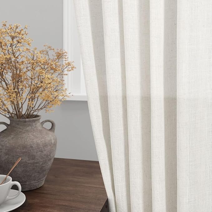 Nanspring 30 Inch Long Cream Curtains for Kitchen Linen Blend Semi Sheer Light Filtering Back Tab and Rod Pocket Rustic Farmhouse Decor for Bathroom Small Window Curtain 29 x 30 Inch, 2 Panels