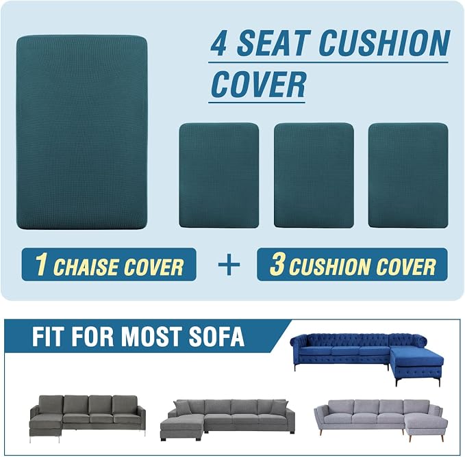 H.VERSAILTEX Sectional Couch Covers 4 Pieces Sofa Seat Cushion Covers L Shape Separate Cushion Couch Chaise Cover for Both Left/Right Sectional Couch (Seat Only: 1 Chaise + 3 Sofa, Deep Teal)