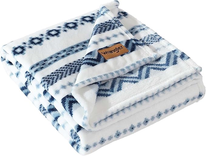 Wrangler - Blanket, Super Soft Sherpa Bedding, Yellowstone Inspired Throw Blanket for Couch or Bed (Diamond Trail Blue, 50" x 60")