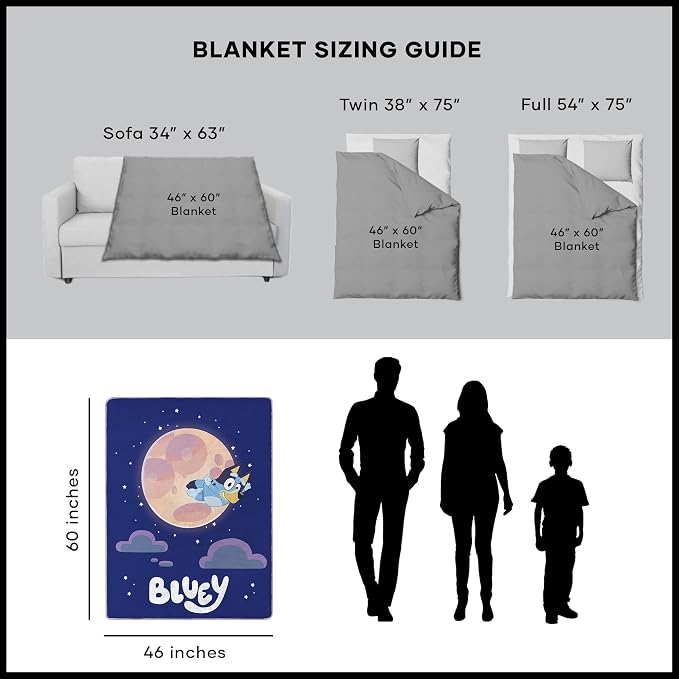 NORTHWEST Bluey Micro Raschel Throw Blanket, 46" x 60", Over The Moon