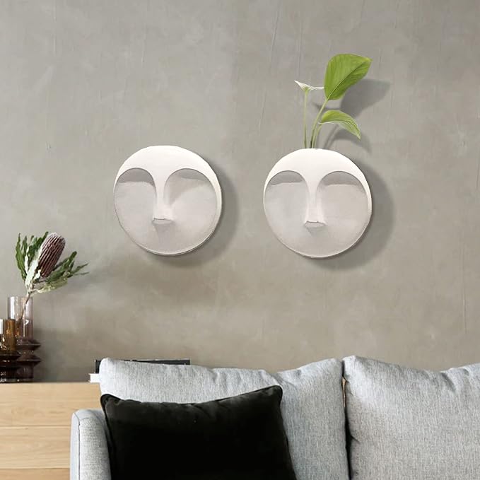 Howard Elliott Collection Ceramic Face Wall Vase, Contemporary Matte White Glaze Decorative Accent, Water-Holding Vase, Ready to Hang Wall Decor, 10H x 10W x 3D, Matte White