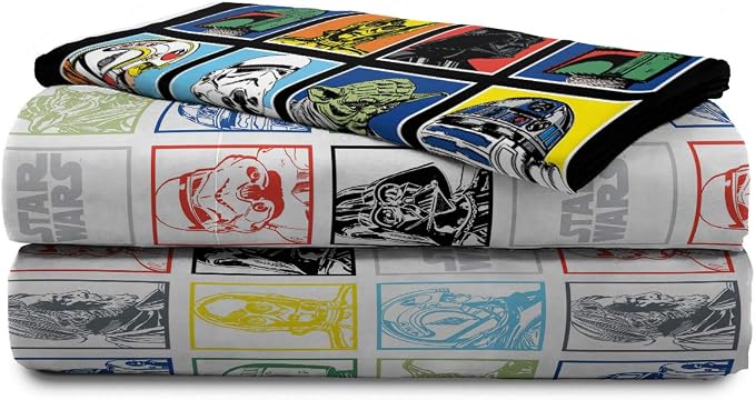 Jay Franco Kids Sheet Set with Fitted, Flat Sheets & Pillow Cover - Ultra-Soft Bedding with Pillowcase for Room Decor, Multi - Star Wars, 4 Piece Full