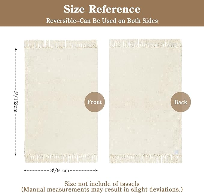 Collive Washable Area Rug 3' x 5', Modern Woven Kitchen Rugs, White/Beige Braided Rug Indoor Door Mat Throw Carpet for Entryway Living Room Nursery Mudroom Laundry Room
