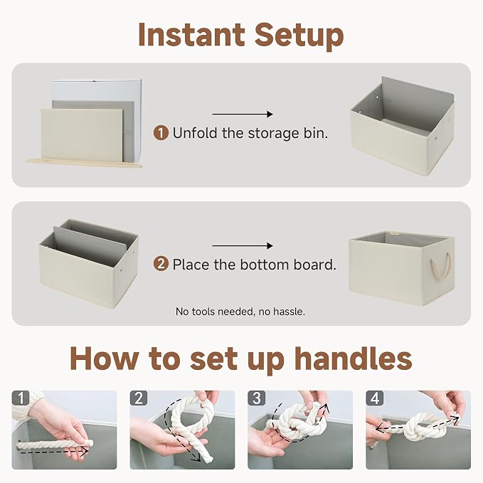 StorageWorks Storage Baskets for Shelves, Fabric Storage Bins, Closet Organization and Storage Basket, Foldable Organizer Bins for Clothes, Beige, White & Ivory, Large, 3-Pack