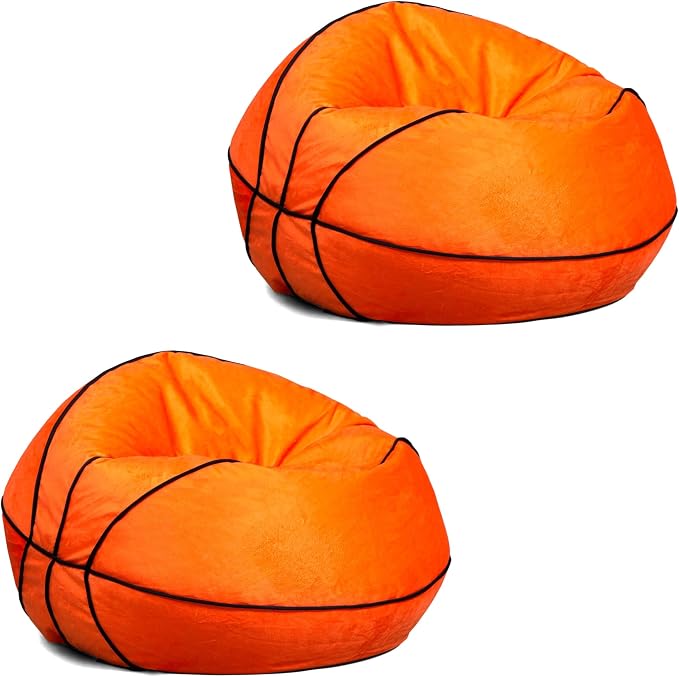 Big Joe Sports Ball Child-Sized Bean Bag Chair for Kids, 2 Pack, Basketball Plush, Ultra-Soft Lightweight Polyester Blend, 2.5 Foot Refillable | 2.5 feet, Polystyrene Bean Filled, Refillable, Soft Polyester, Safe for Kids Ages 3 and Up, Supports Up to ...