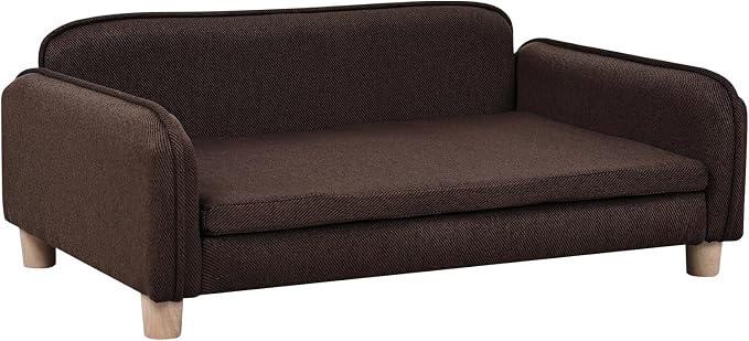 Big Sized Dog Bed -Wooden Frame Pet Sofa Couch, Washable Cushion Cat Couch, Linen Fabric Dog Sofa and Chair for Medium Pet Rest. (Brown)