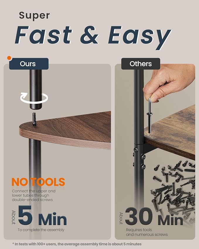 SONGMICS HOME Superfast Toolless Assembly, Corner Shelf Stand, 5-Tier Corner Standing Shelf, Living Room, Bedroom, Kitchen, 15 x 10.6 x 54.7 Inches, Somber Walnut ULBC610K02