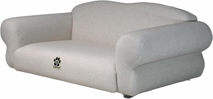 Human & Pet Sofa, Solid Pine Wood Frame Couch with High Resilience Foam, 2-in-1 Pet Furniture(Light Beige)